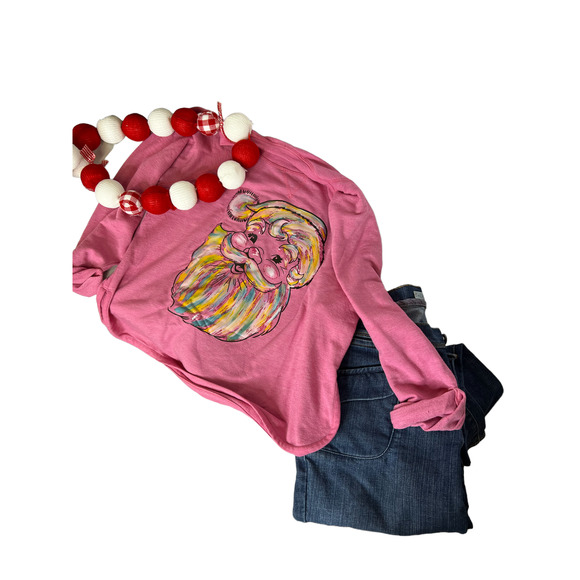 Westbound Petites‎ Pink Upcycled Sweatshirt with transfer Santa Size XL - Picture 1 of 1